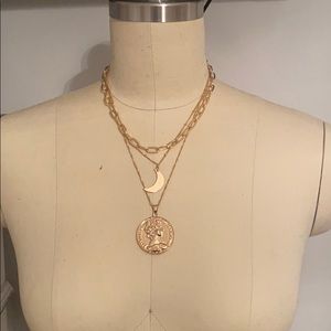 Moon and Coin Necklace layered